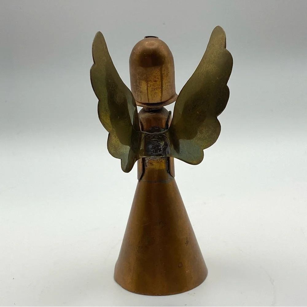 Copper & Brass Angel 4.25” Made in Mexico Stamped MCM Christmas Folk Art Rustic